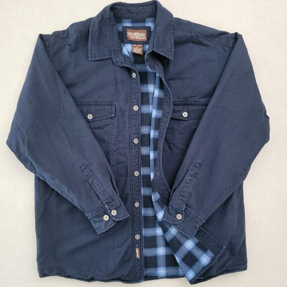 Levis Shirt Jacket Mens XLarge Navy Fleece Lined Plaid Button Up Shacket Chore - Picture 1 of 8
